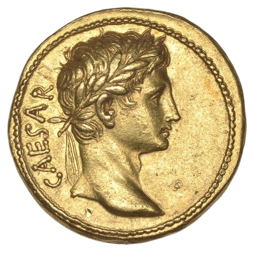 Caesar's Coin - ancient gold aureus displayed at Green Coast